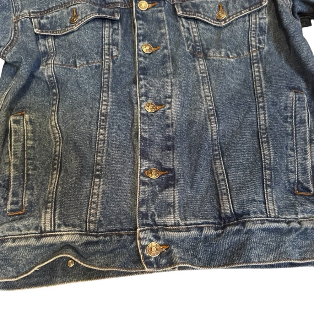 Vintage 90s Kellogg’s Corn Flakes Embroidered Denim Jacket Leather Collar Size S